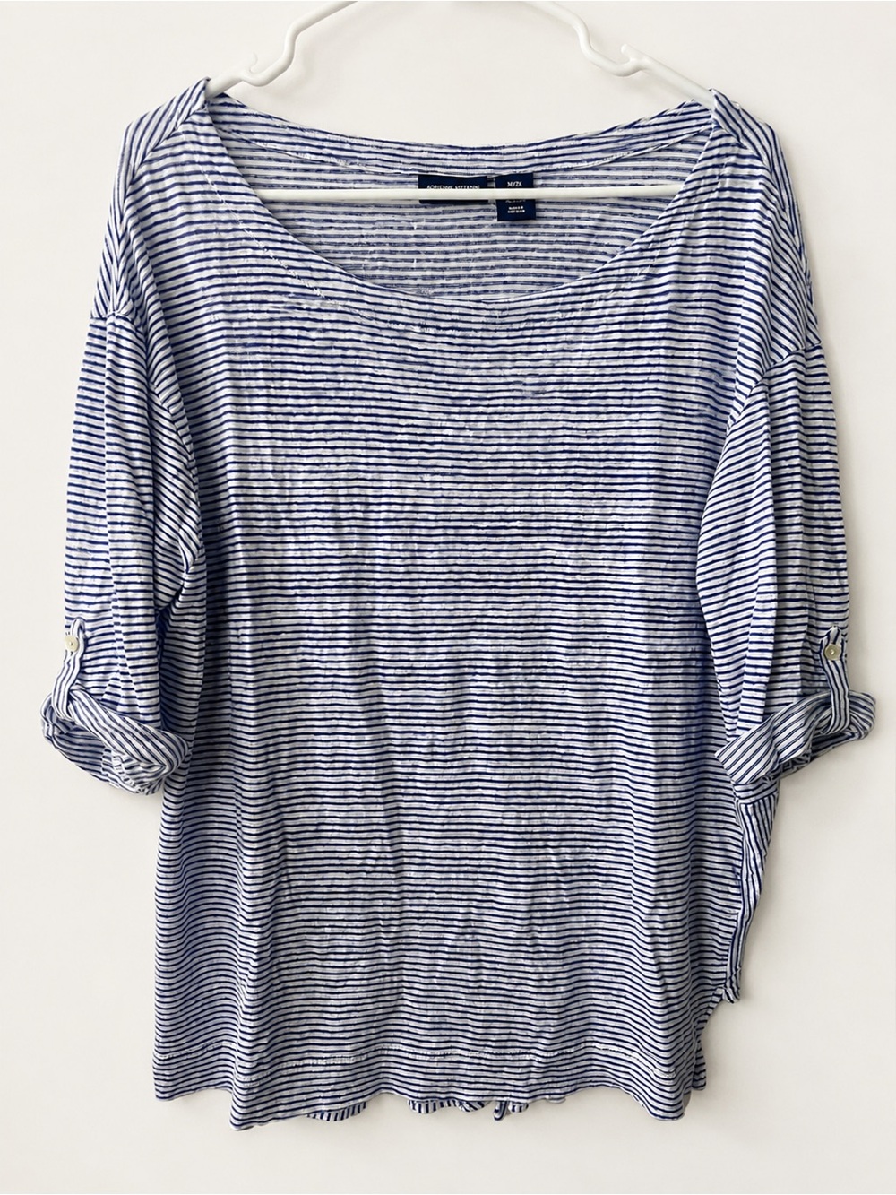 100% Linen Blue And White Striped Boat Neck Top 2X